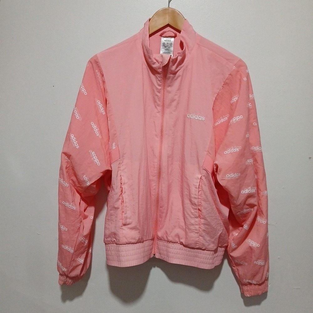 Adidas Favorites track jacket Women's Size Large Pink White Logo Lined